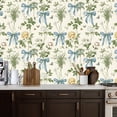 thumbnail image 2 of Farmhouse Peel and Stick Wallpaper Floral Blue Bows Butterflies Soft Pastel Tones Wall Mural 17.7in x 9.8ft Self Adhesive Wall Paper for Cabinets Drawers Bathroom Bedroom Thicken Vinyl Roll, 2 of 8
