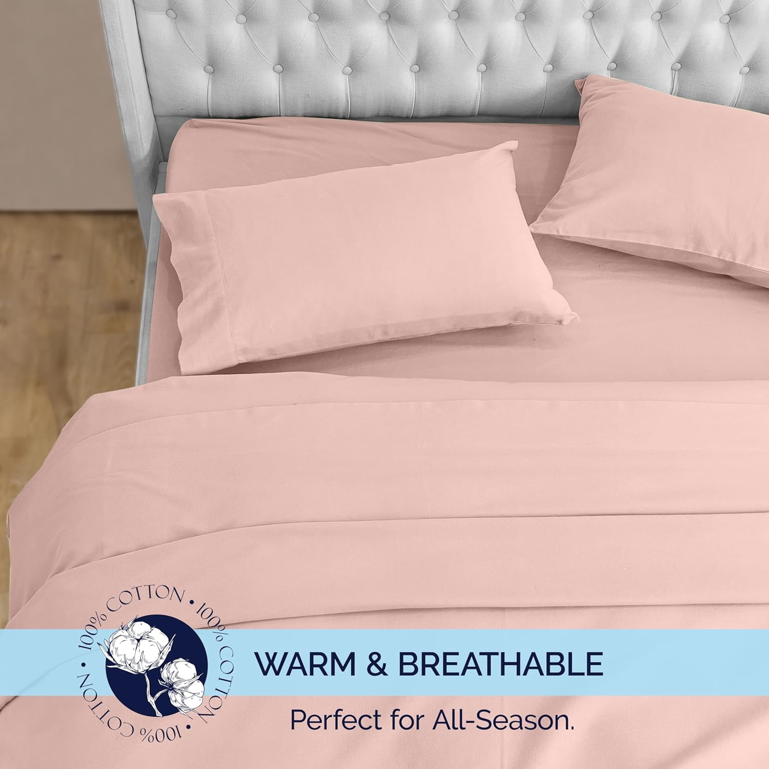 Elegant Comfort Soft 4-Piece Cotton Flannel Sheet Set -Deep Pocket Fitted Sheet, Flannel Sheets - King, Dusty Rose