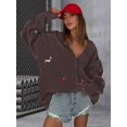 thumbnail image 6 of Women'S Fall Graphic Embroidery Button Down Cardigan V Neck Cozy Funny Knit Cardigan Sweater Jacket Coat Zy5126 Brown S, 6 of 8