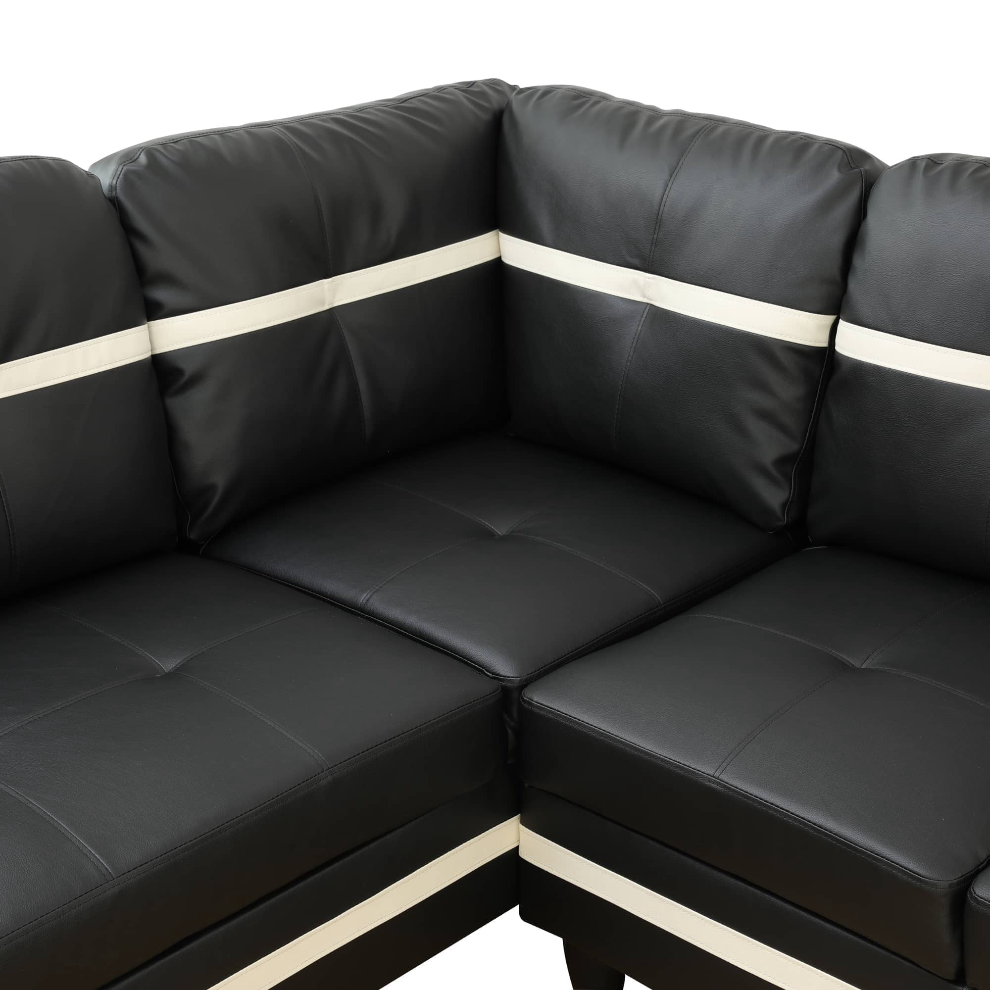 MAYEERTY 103.5" Modern Semi PU Leather 3-Piece Couch Set Black White Bold Contrast Modern Living Room