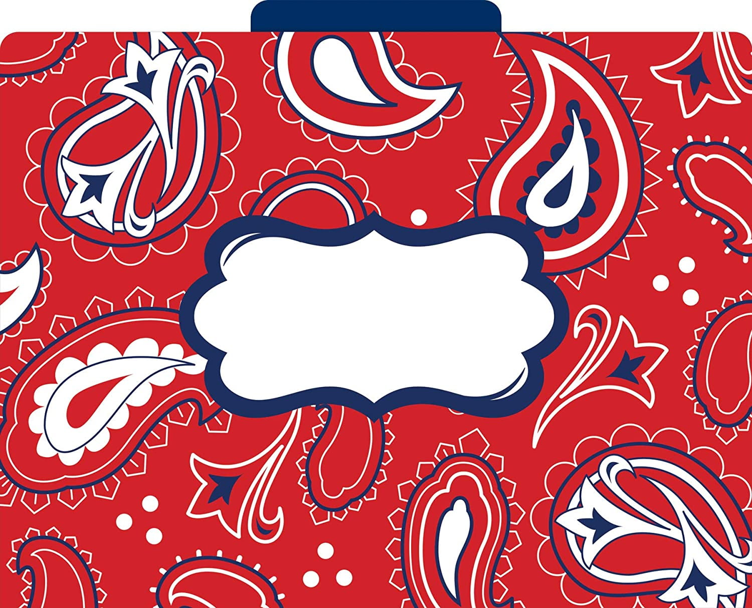 Barker Creek Designer File Folders Set of 12, Bandana, Colorful Bandana Pattern on Outside, Rich Navy Blue on Inside, Letter Size, 1/3 Cut Tabs, 12-Pack, Home, School and Office Supplies (1303)