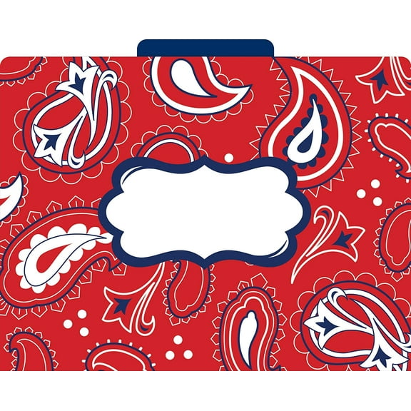 Barker Creek Designer File Folders Set of 12, Bandana, Colorful Bandana Pattern on Outside, Rich Navy Blue on Inside, Letter Size, 1/3 Cut Tabs, 12-Pack, Home, School and Office Supplies (1303)