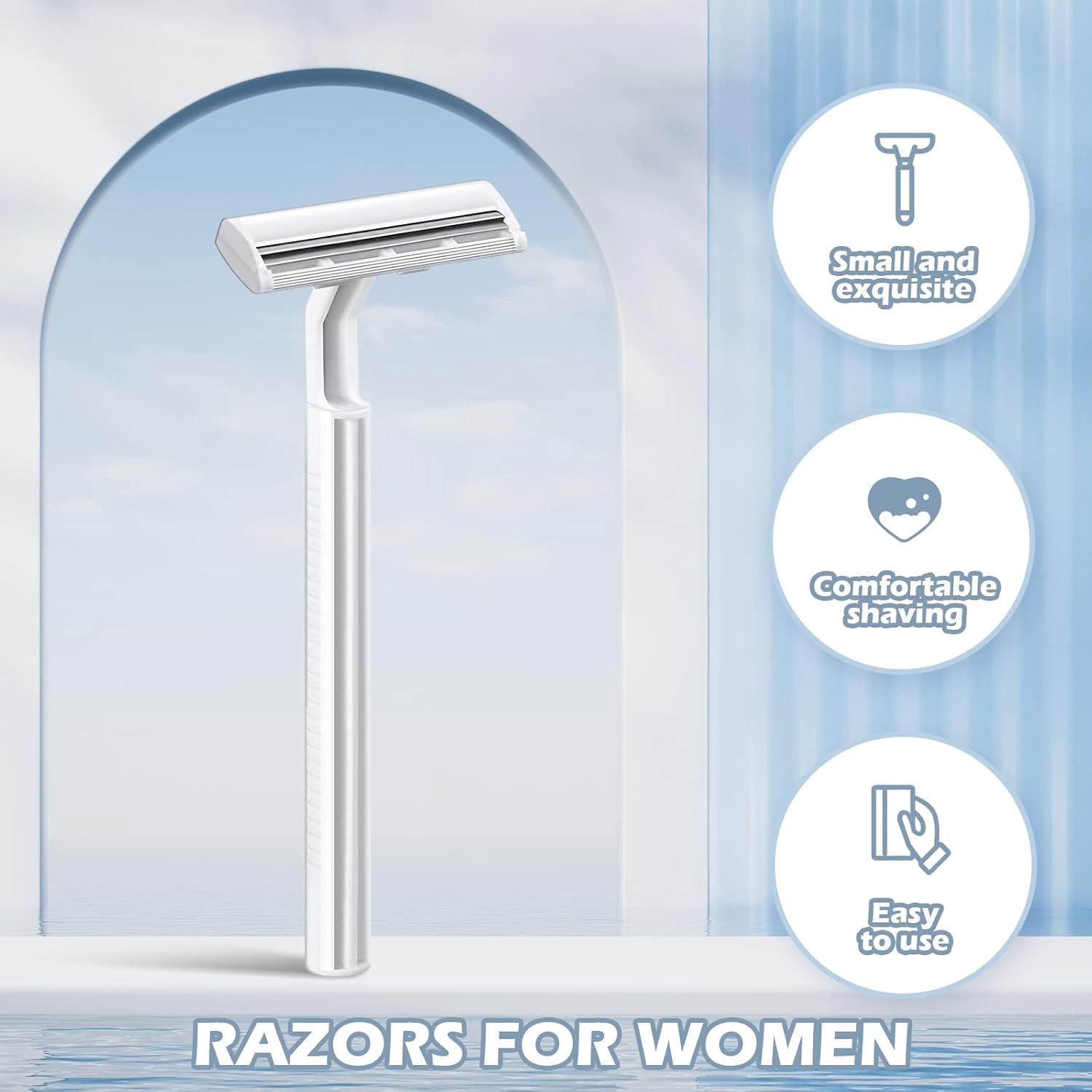 100 Pieces Disposle Razors Bulk for Women Individually Wrapped Twin Blades Shaving Razor Women Razors for Shaving Safety Hotel Guest House Travel Home Use Portle, White