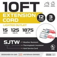 thumbnail image 2 of Iron Forge Cable 10 ft Lighted Outdoor Extension Cord - 12/3 SJTW Red 10 ft Extension Cord Heavy Duty with 3 Prong 15 AMP Grounded Plug for Safety, 2 of 8