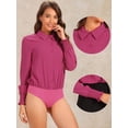 thumbnail image 2 of DARING DIVA Leotard Shirt Collared Dressy Bodysuit Top M Fuschia, 2 of 6