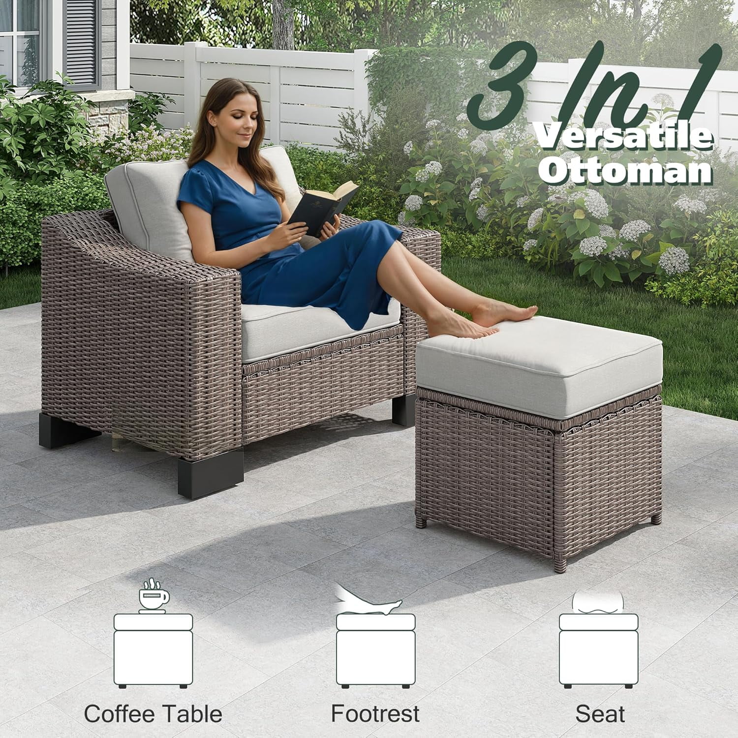 8 Pieces Outdoor Patio Furniture Sets with Ottman, Manual Weaving Wicker for Backyard Patio Garden