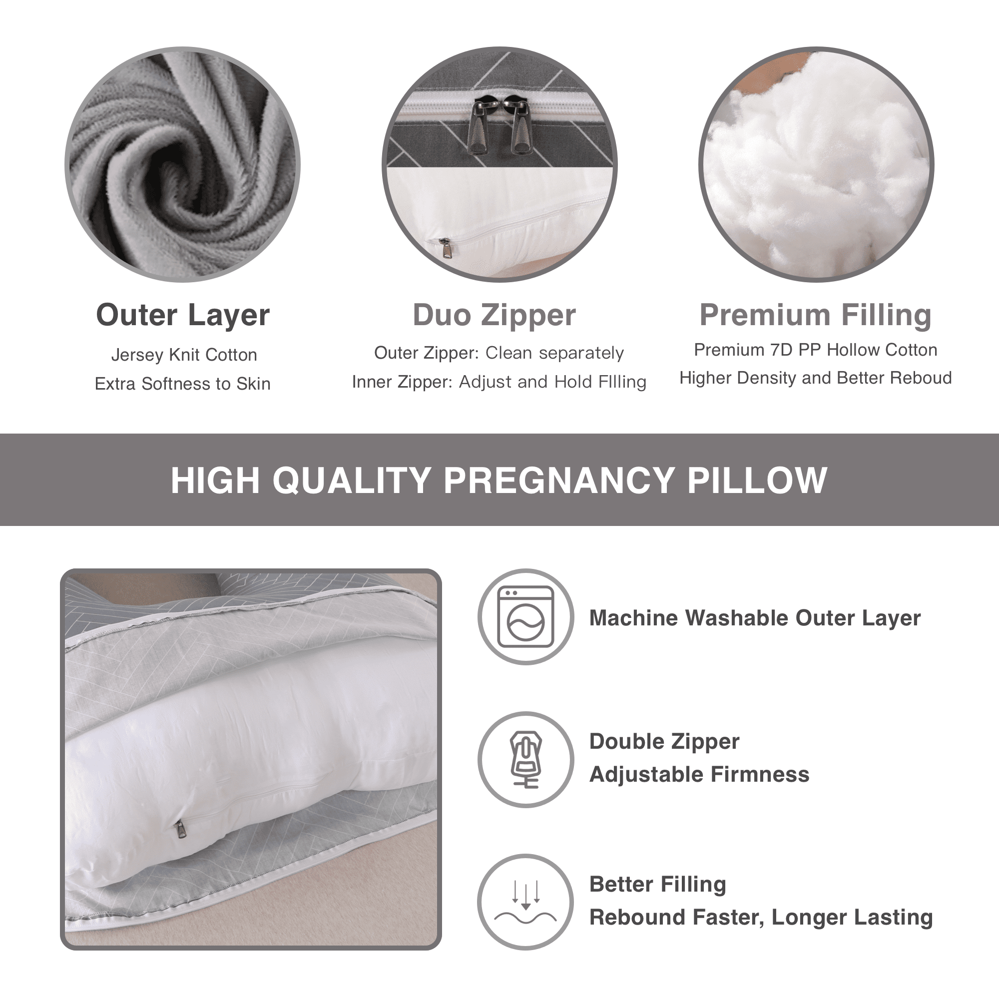 ALLOPERA Pregnancy Pillow, Full Body 57 inch Pillow, with Removable Washable Cover - Support for Legs, Back, Neck, Shoulder, Hips, Belly for Pregnent Women, 100% Cotton