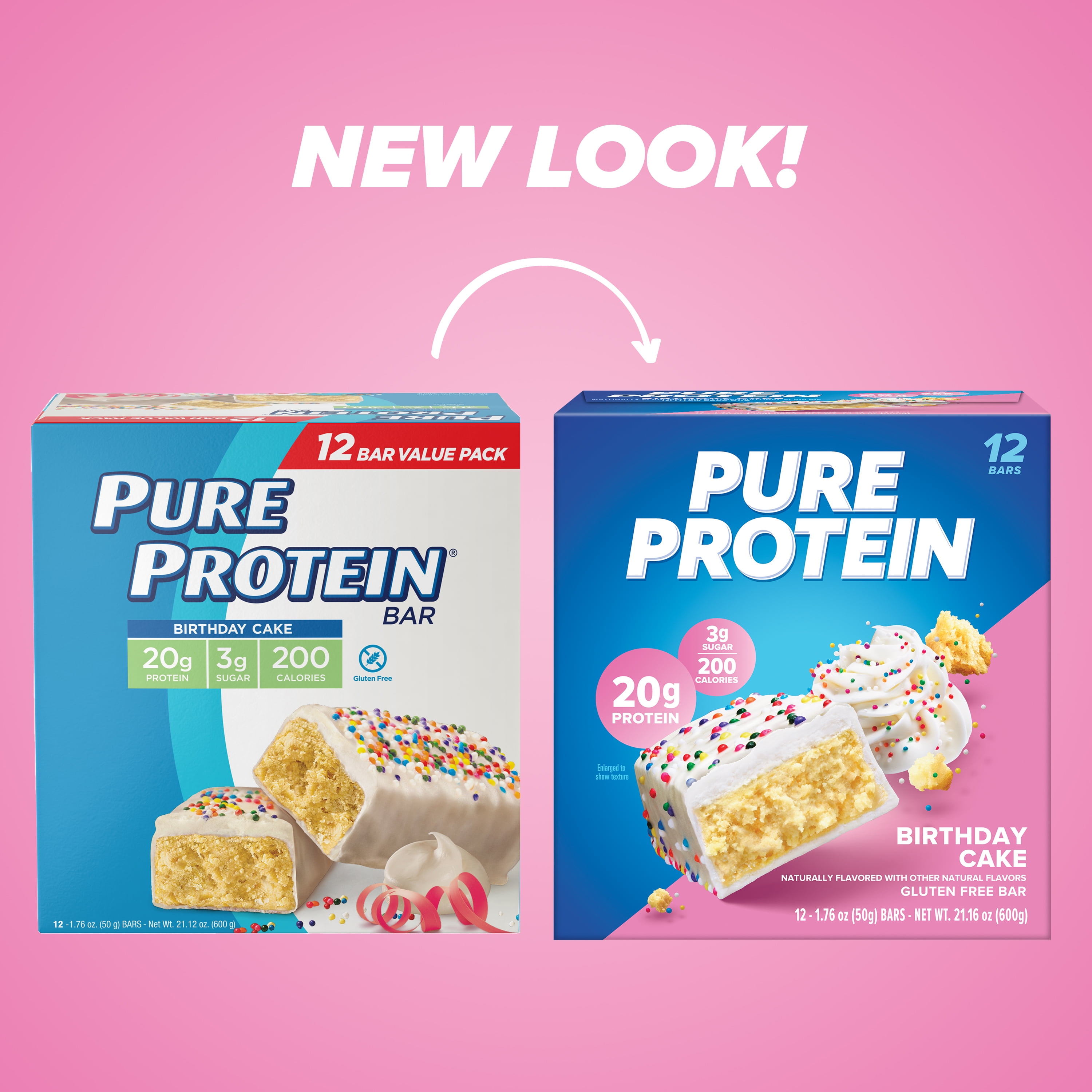 Pure Protein Bars, Birthday Cake, 20g Protein, 1.76 oz, 12 Count