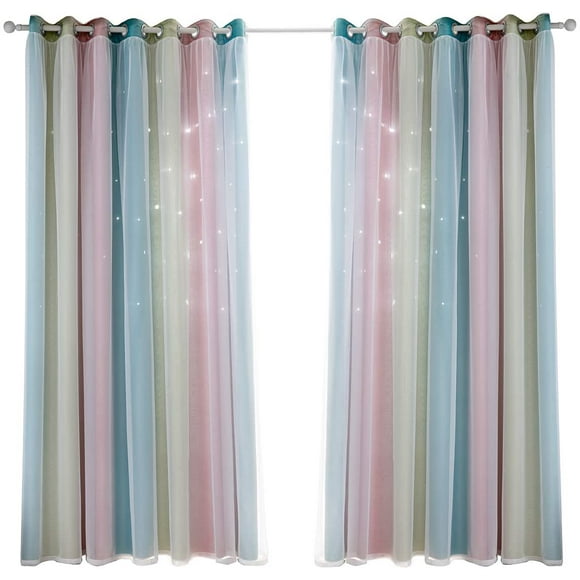 Double Hollow Star Curtains Double Layer Star Curtains For Kids Girls Bedroom Colorful Children's Room With Voile Children'S Curtains Blackout Curtains