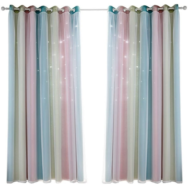 Nyescasa - Cortinas de estrella hueca doble, cortinas de estrella de doble capa para dormitorio de niños y niñas, colorida guardería con cortinas opacas transparentes de gasa para niños (verde 53 pulgadas de ancho x 63 pulgadas de alto) Vhermosa Figuras Decorativas y Floreros