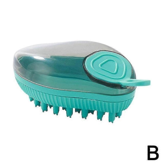 Cepillo de baño y masaje para mascotas con dispensador de jabón y champú de cerdas suaves.