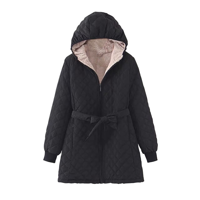 FAIWAD Lightweight Puffer Jacket for Womens Long Sleeve Solid Color Pockets Coat Winter Zipper Quilted Jacket