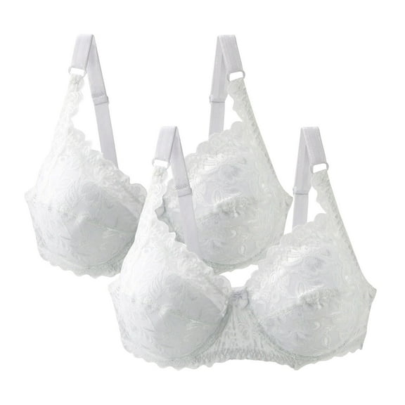 REORIAFEE Plus Size Bras for Women Pack of 2 Pull on Adjustable Straps Push up Bra Comfortable Lace Padded Bras S-5XL