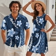 thumbnail image 2 of Jeiento His and Hers Matching Outfits Polynesian Dress Woman Summer Dress Blue Floral Mens Hawaiian Shirt Matching Tropical Outfits for Couples Tank Dresses Sleeveless Tiered, 2 of 6