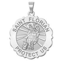 Picturesongold.Com Saint Florian Scalloped Religious Necklace Pendants Female-1" Sterling Silver