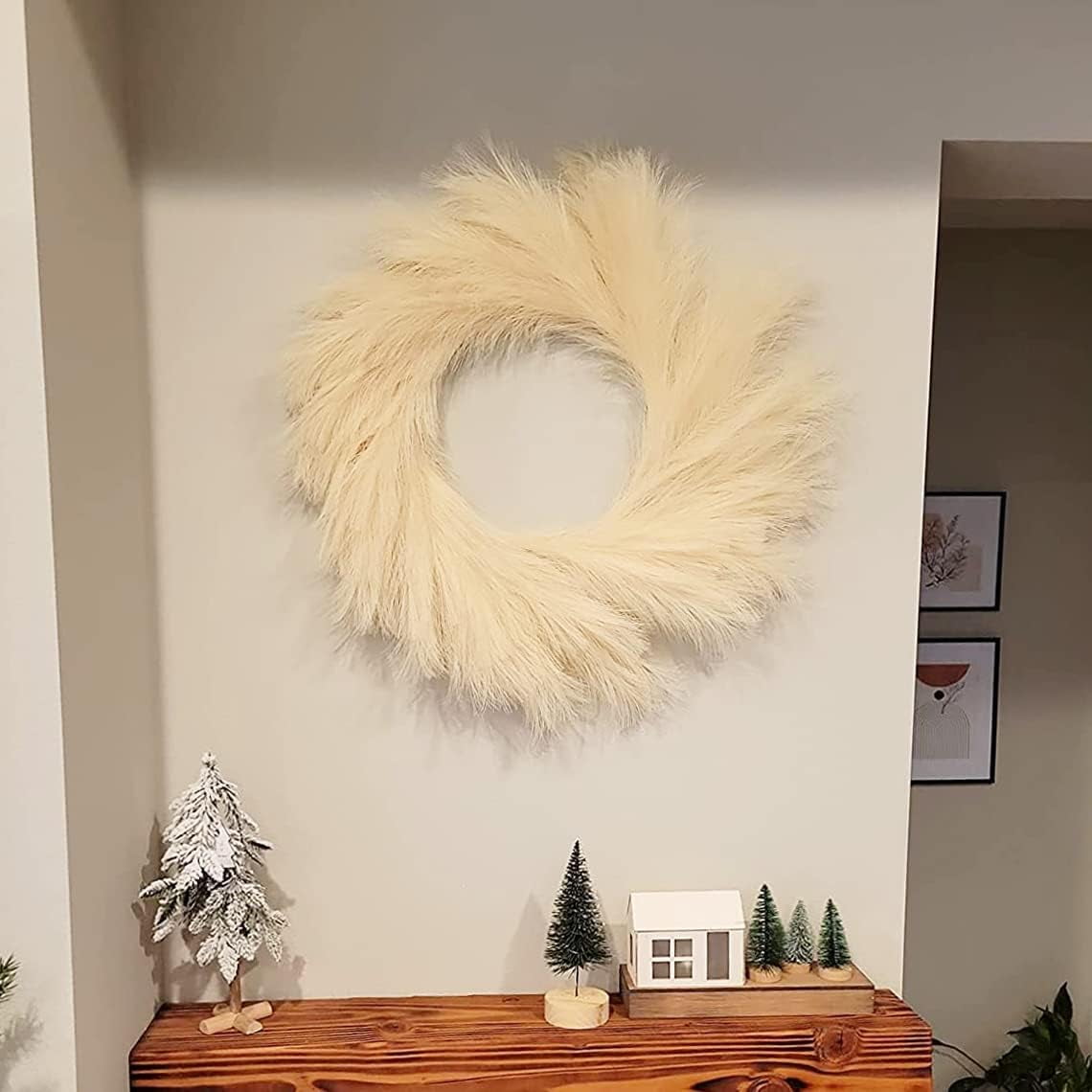 Artificial Pampas Wreath Indoor, 26" Brown Faux Pampas Dried Flower Fall Decor for Outdoor Boho Style Home Decor (Brown, 1)