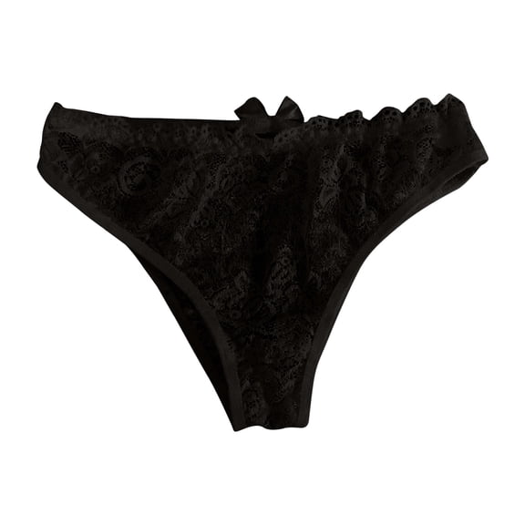 Panties for Womens Underwear Low Waist Cotton Lace Hollow Out Sexy Thong Black One Size
