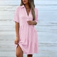 thumbnail image 5 of SAWOBUUN Womens Striped Shirt Dress Short Sleeve V Neck Button Mini Dress Tiered Casual Summer Beach Sundress, 5 of 7