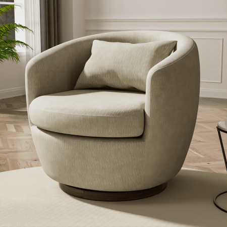 HomeZeer 360 Degree Swivel Barrel Chair, Round Swivel Accent Chair Armchair, Modern Fabric Upholstered Chairs for Living Room, Bedroom, Office, Khaki