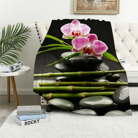 Pratyus Bamboo Plant Print Flannel Throw Blanket for All Seasons - Lightweight & Anti-Wrinkle Blanket 40x50in