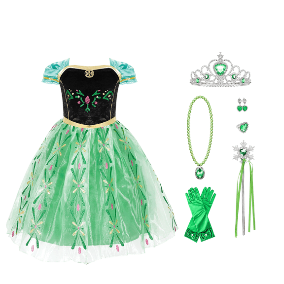 Toddler Girls Princess Dress Anna Costume Snow Party Cosplay Fancy Anna Dress with Accessories