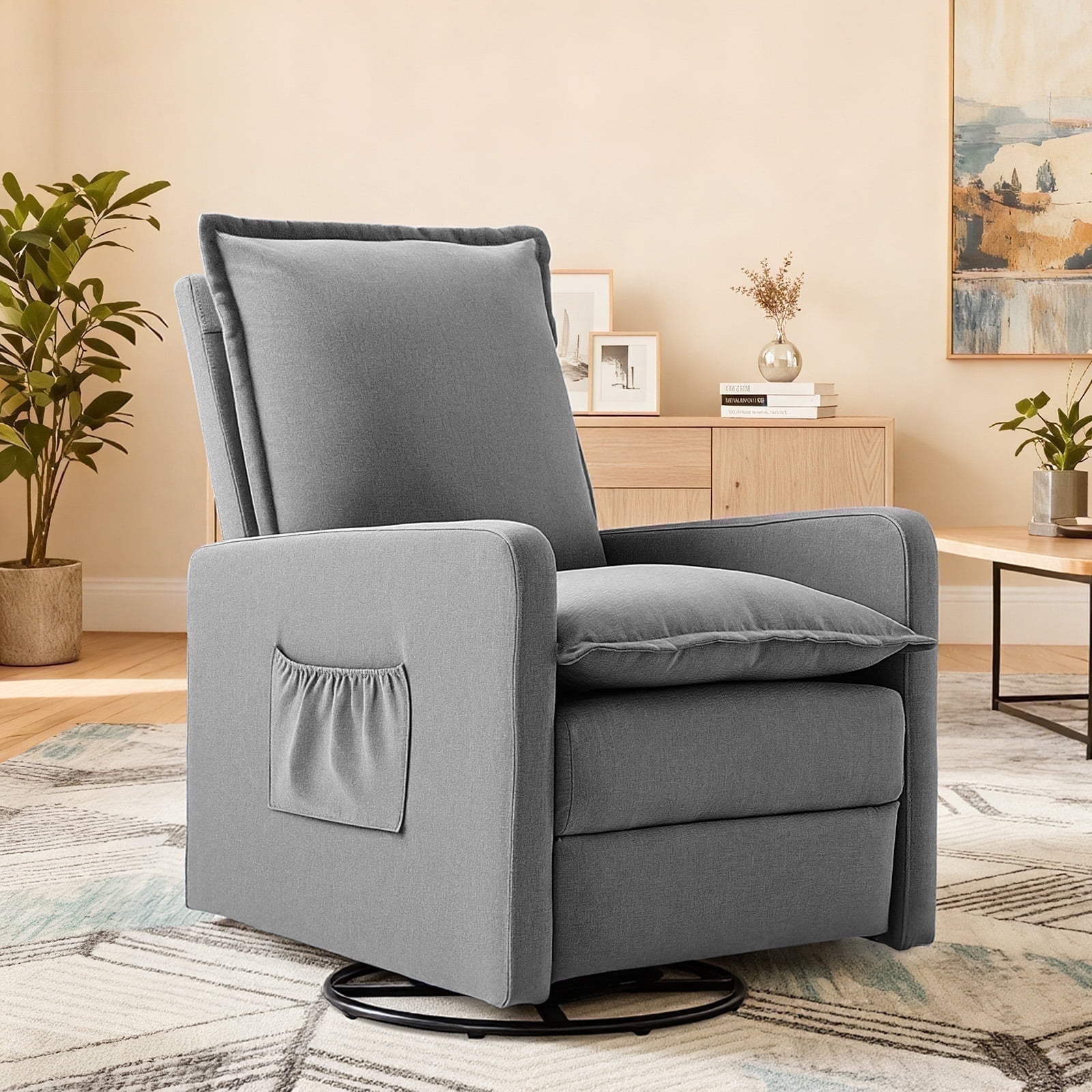 UDPATIO Recliner Chair,Nursery Glider for Living Room, Upholstered Swivel Glider, Linen Dark Gray