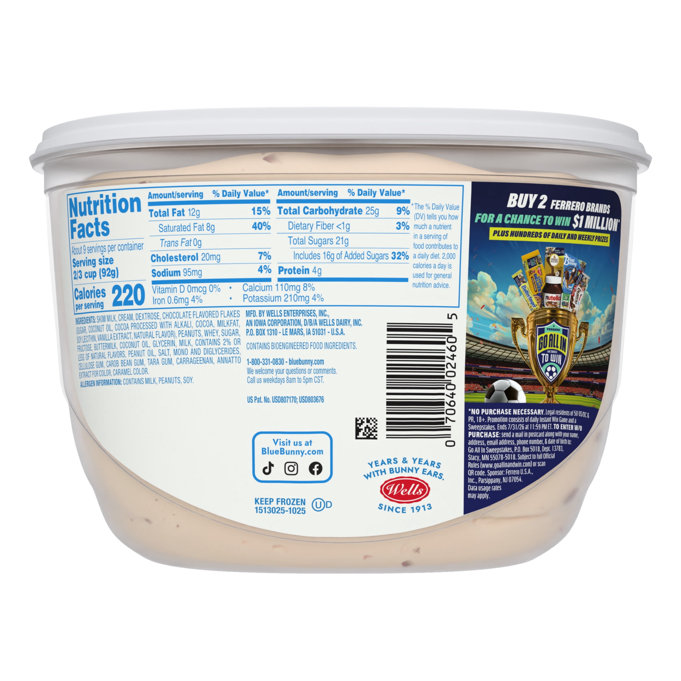 Blue Bunny Soft Chocolate Flavored Peanut Butter Chip Frozen Dessert, 46 fl oz