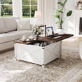 thumbnail image 3 of Farmhouse Coffee Table with Lift Top, 31.5" Square Rustic Cocktail Table with Storage, x-Shaped Design & Industrial Metal Accents, Sturdy Wood Center Table for Living Room, 3 of 7