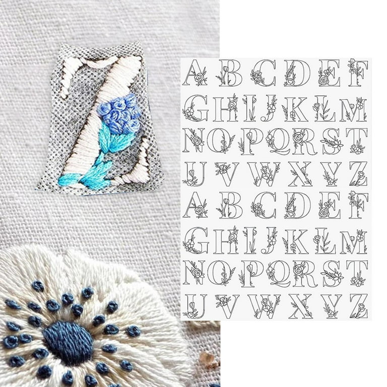 52 Pcs Water Soluble Embroidery Patterns Stabilizers, Stick and Stitch Embroidery  Transfers Paper with Floral Letter Patterns for Embroidery Hand Sewing  Lover B…