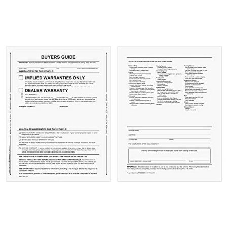 1-Part Self-Adhesive Buyers Guide - Implied Warranty (Form BG-Implied Warranty No Lines) (100 per Pack)