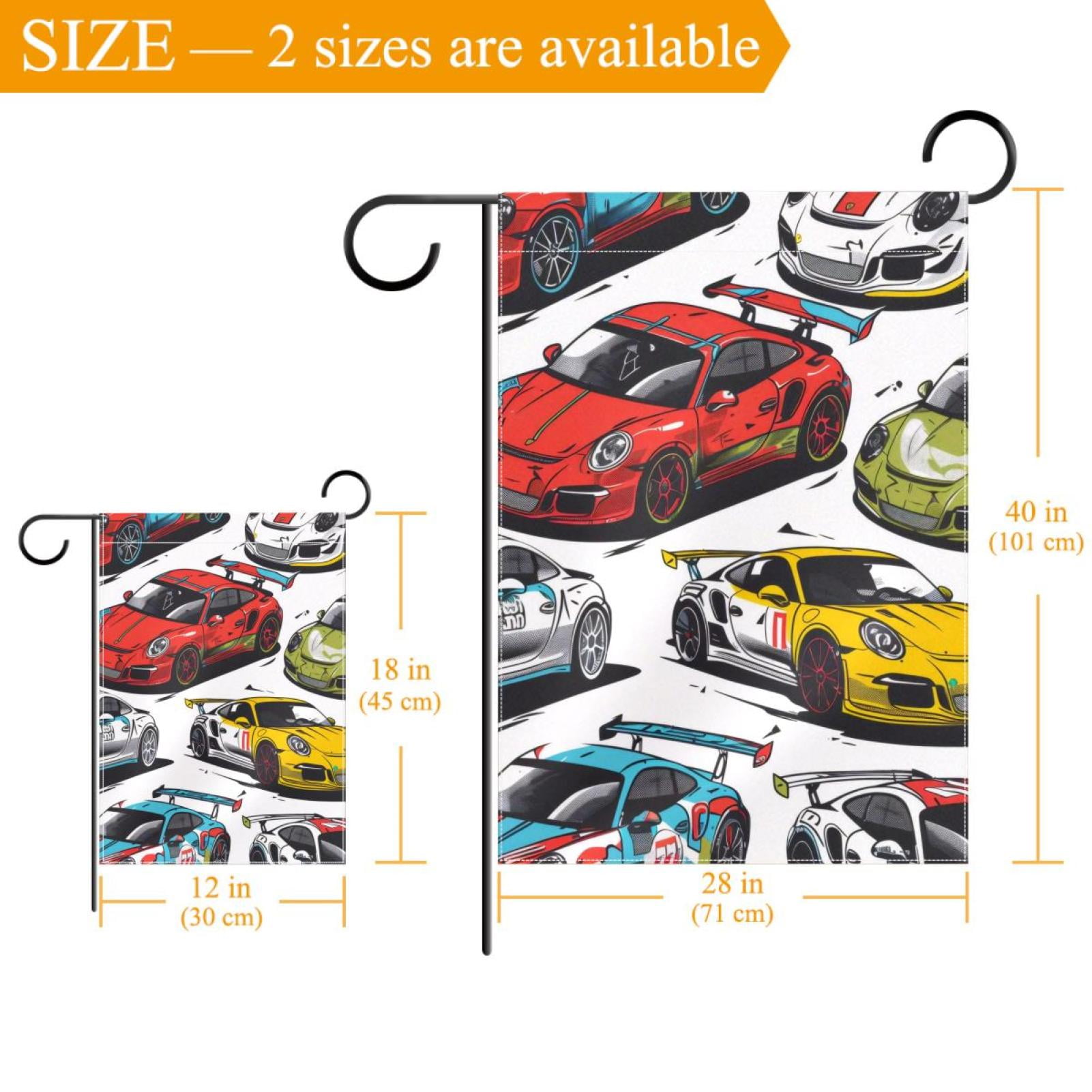 Aesthetic Racing Car Seamless Double Sided Garden Flag Decorative Weather Resistant Yard Flag, Large DIY Vertical Flag for Farmhouse Patio Lawn, 28x40 Inch