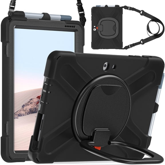 XYX Tablet Case for 10.5 Inch Microsoft Surface Go 3 2021/Surface Go 2 2020, 360 Degree Rotating Hand Grip Shockproof Cover with Shoulder Strap, Black