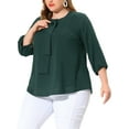 thumbnail image 4 of Agnes Orinda Women's Plus Size Round Neck Tie Front Ruffle Chiffon Work Blouses 2X Dark Green, 4 of 7