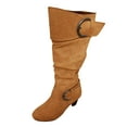 thumbnail image 7 of Wide Calf Boots for Women Slouchy Suede Kitten Heel Dress Mid Calf Booties Side Zipper Buckle Strap Fall Long Boots Brown Size 8.5, 7 of 7