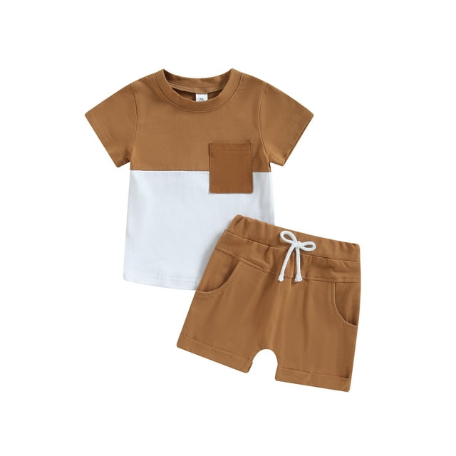 Gupgi Baby Boys Summer Clothes Sets Color Block Short T-Shirts Elastic Drawstring Shorts