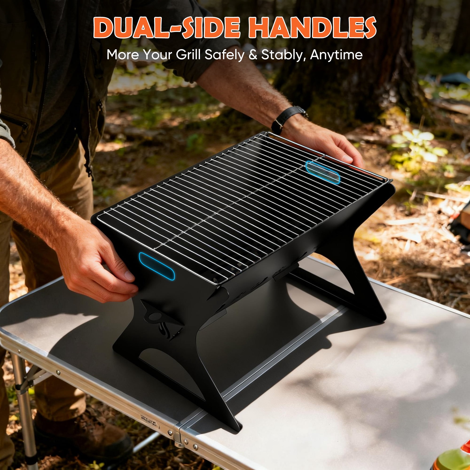 Coliware 3Pcs Portable Folding Charcoal Grill, Heavy Duty Multifunctional Campfire Grill with Carry Bag & Premium Grate for Camping, Fire Pit for Backpacking, Picnic, Patio, Backyard Outdoor Cooking