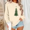 thumbnail image 2 of asdoklhq Fall Sweaters for Women's Round Neck Hoodless Christmas Printed Casual Loose Sweatshirt Khaki L, 2 of 7