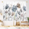 thumbnail image 1 of Watercolor Ink Flower Kitchen Curtain 27.5W X 39L Inch 2 Panel Tan And Dark Blue Small Short Cafe Tier Window Treatment Drapes Abstract Floral Boho Simple Pastel Wildflower Bathroom Home Decor, 1 of 1