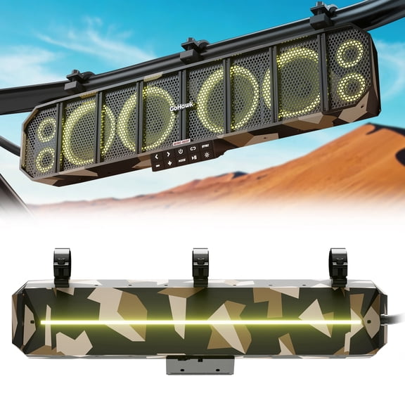 UTV Sound Bar Waterproof 8-Speaker ATV Soundbar Bluetooth & Multicolor Lights 25-Inch SxS Speakers | Radio Amplified Soundbar for Polaris RZR, Can-Am Golf Cart, Marine w/ FM Radio