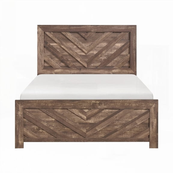 Full Size Rustic Brown Contemporary Panel Bed with Headboard and Footboard, Bed in a Box Packaging