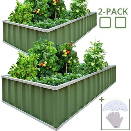 KING BIRD Raised Garden Bed 68''x36''x12'' x2 Packs, Galvanized Steel Metal Outdoor Planter Kit Box for Vegetables,Flowers, Fruits,Herbs,with 16pcs T-Type Tags & 2 Pairs of Gloves ,Green