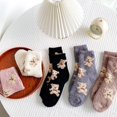 thumbnail image 4 of Lerpwige Women Kawaii Coral Velvet Winter Fuzzy Slipper Socks Cute Cartoon Bear Pattern Thicken Fluffy Cozy Warm Floor Sleep Hosiery Foot Warmer, 4 of 20