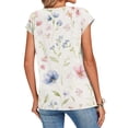 thumbnail image 4 of ASDFVBKG Cap Sleeve Blouses for Women Comfortable Crew Neck Blouses Fashion Vintage Floral Prints Vacation Loose Outfits White L, 4 of 5