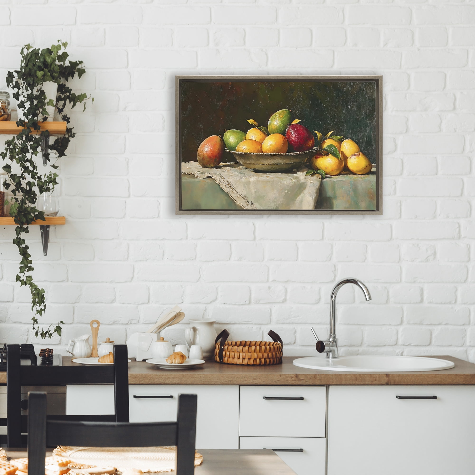 Stupell Industries Fancy Table Fruit Arrangement Brown Framed Floater Canvas Wall Art, design by Creative Studio