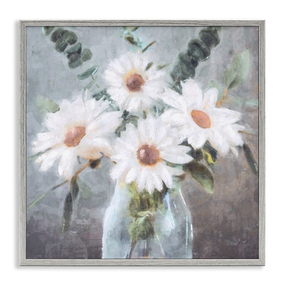 Stupell Industries Shabby Chic Traditional Mixed Daisies Arrangement Gray Framed Giclee Art, 12 x 12, by Nina Blue