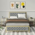 thumbnail image 2 of Golden Full Size Bed Frame,Upholstered Bed Frame with Button Tufted Headboard,Heavy Duty Metal Easy Assembly,No Box Spring Needed, 2 of 7