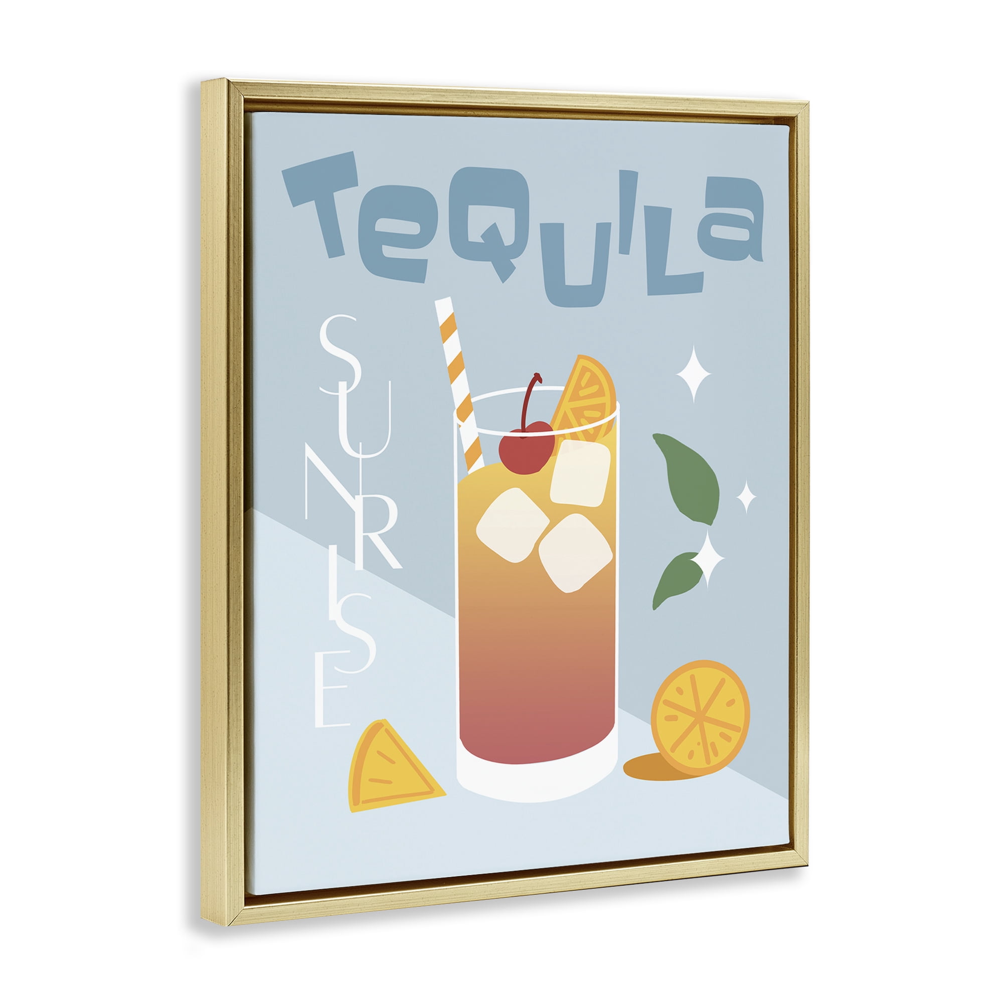 Stupell Industries Tequila Sunrise Typography Food & Beverage Painting Gold Floater Framed Canvas Art Print Wall Art, 25 x 31