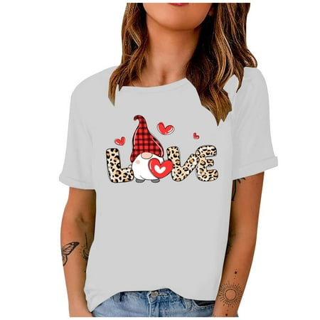 

Long Sleeve Shirts for Women Long Sleeve Crop Top Women Leisure Valentine s Day Short Sleeve Digital Printed Crew Neck Loose Fit T-Shirt Blouse Tops Going Out Tops Square Neck Tops White 2XL