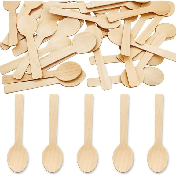 200 Pcs Mini Wooden Spoons, 4 Inch Disposable Wooden Dessert Spoons, Biodegradable Compostable Birchwood
