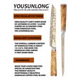 thumbnail image 7 of YOUSUNLONG Sujihiki Slicing Knife - 8 Inch Sashimi Sushi Knife - Handmade Copper Damascus Steel - Japanese Yanagiba Carving Knives Ultra Sharp - Naturel Burl Wooden Handle with Leather, 7 of 7